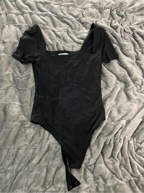 Aritzia Black Square-Neck One-Piece Bodysuit